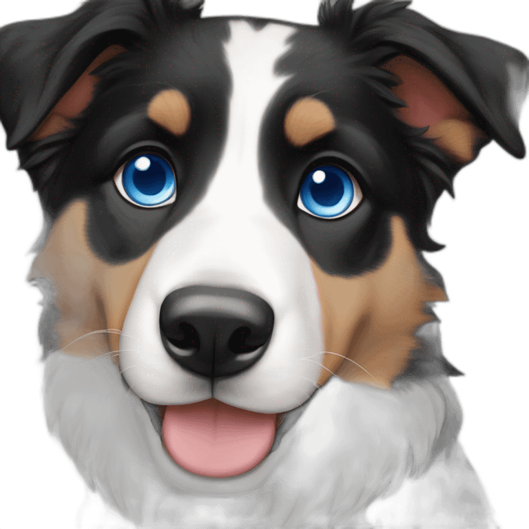 black, white and fire puppy american shepherd with blue eyes emoji