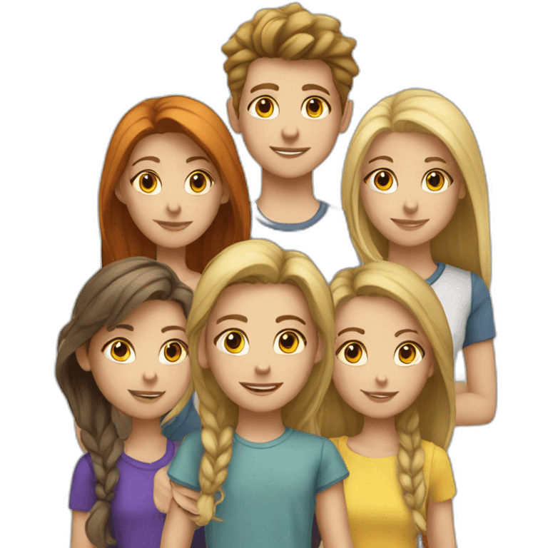 a group of white color teenagers, 2 boys and 4 girls emoji