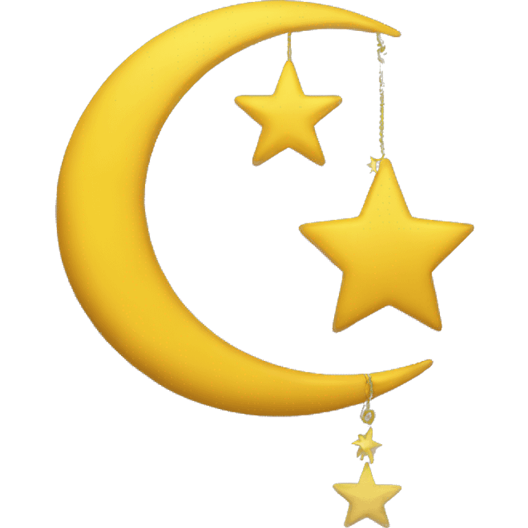 yellow star hanging from end of yellow crescent moon emoji