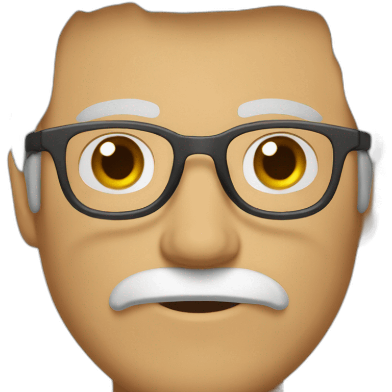 white guy tainted gray hair, brown eyebrows, mid 20s, light gray retangular glasses, growing brown mustache emoji