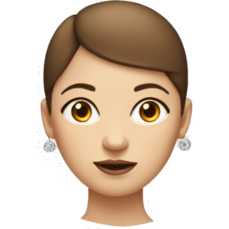 a face of a woman with half bald half short brown hair. fat round face with math earrings  emoji