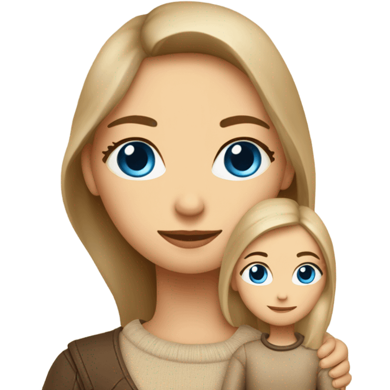 mother and daughter of Slavic appearance blue eyes in leather beige sweaters hugging emoji