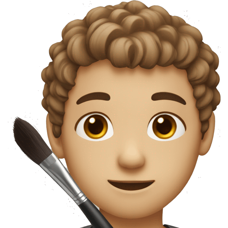 A boy with a brush. Brown eyes, drk bear and hair emoji