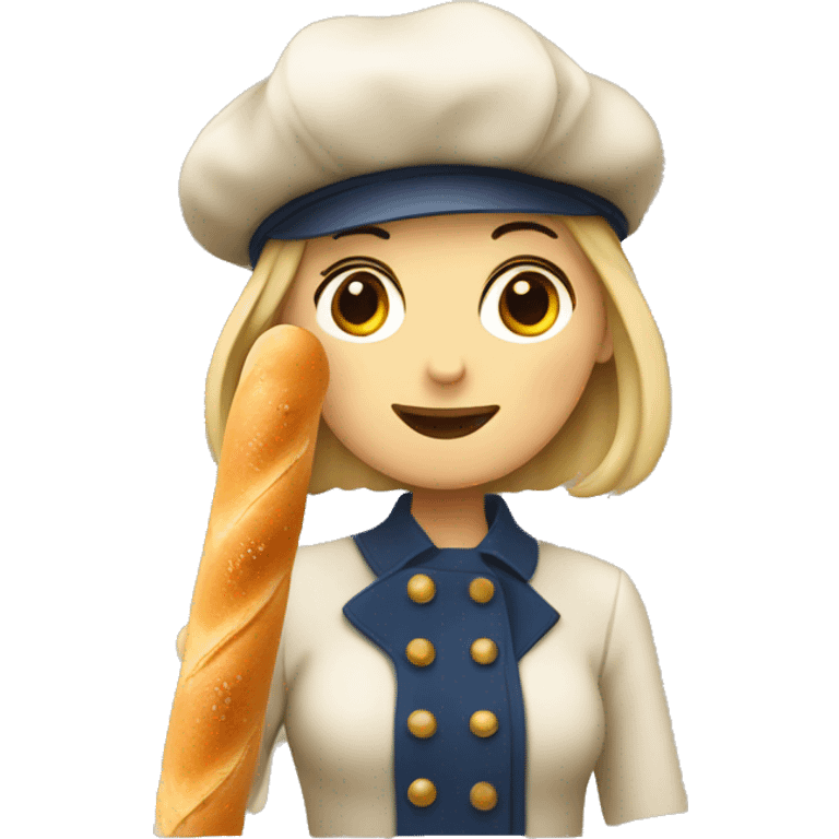 French girl with a baguette and a beret emoji