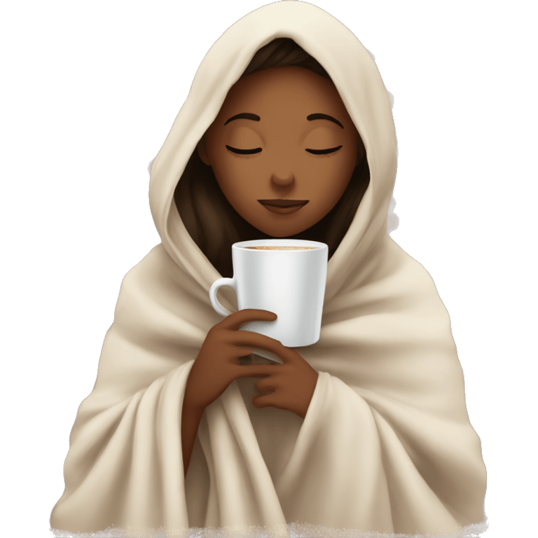 girl inside a blanket sipping coffee eyes closed emoji