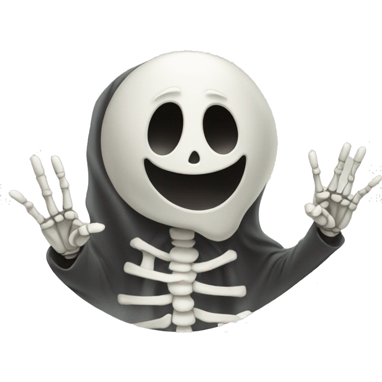 Sheet ghost with a skeleton hand throwing a peace sign emoji emoji