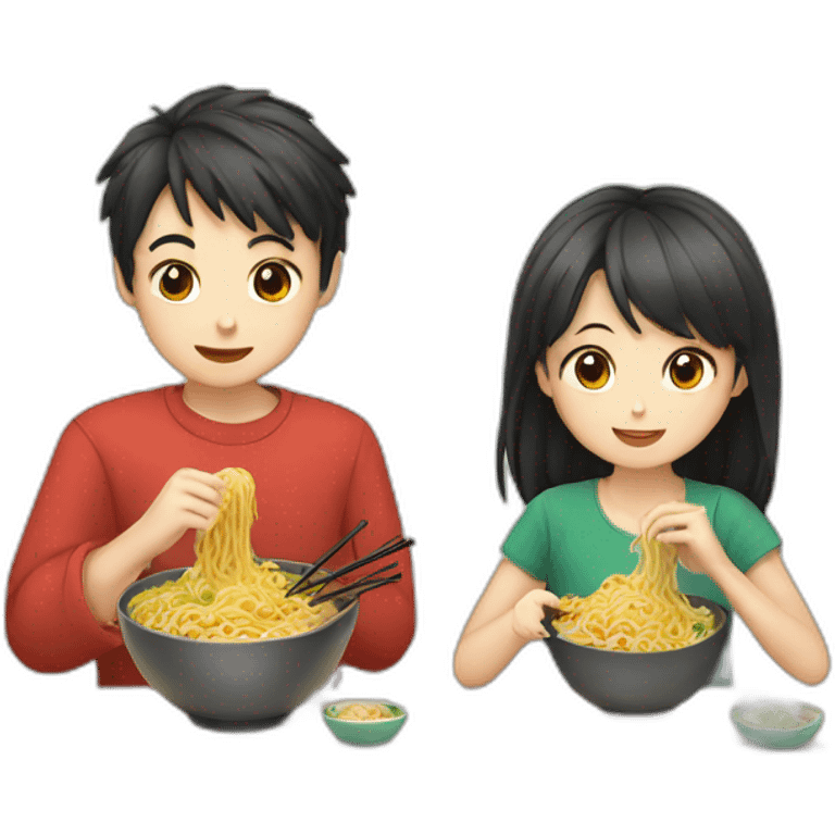 boy and girl eating noodles chinese emoji