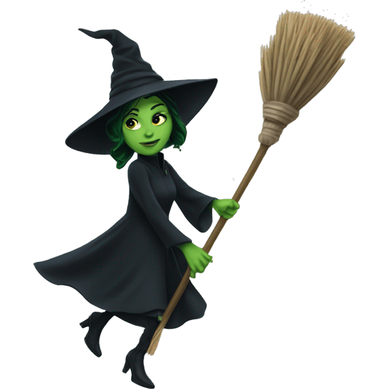 Elphaba flying with broom emoji