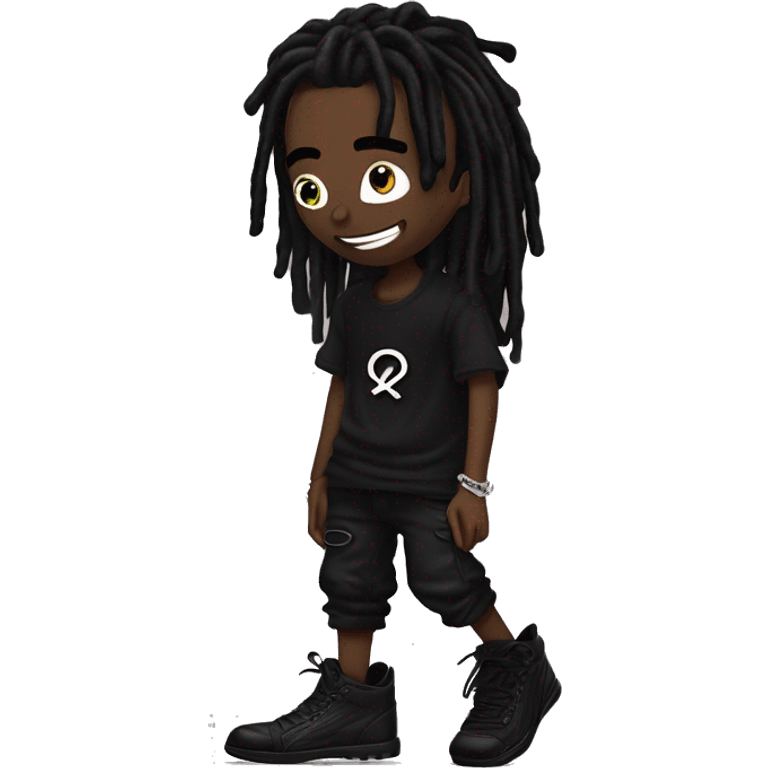 playboi carti balck dreads with black shirt on that says opium with this symbol “*” with black pants and rick owens shoes on and also black durag emoji