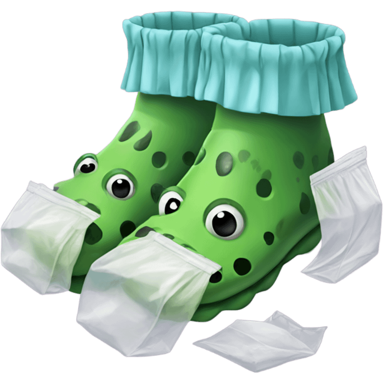 Crocs with plastic bags over socks emoji