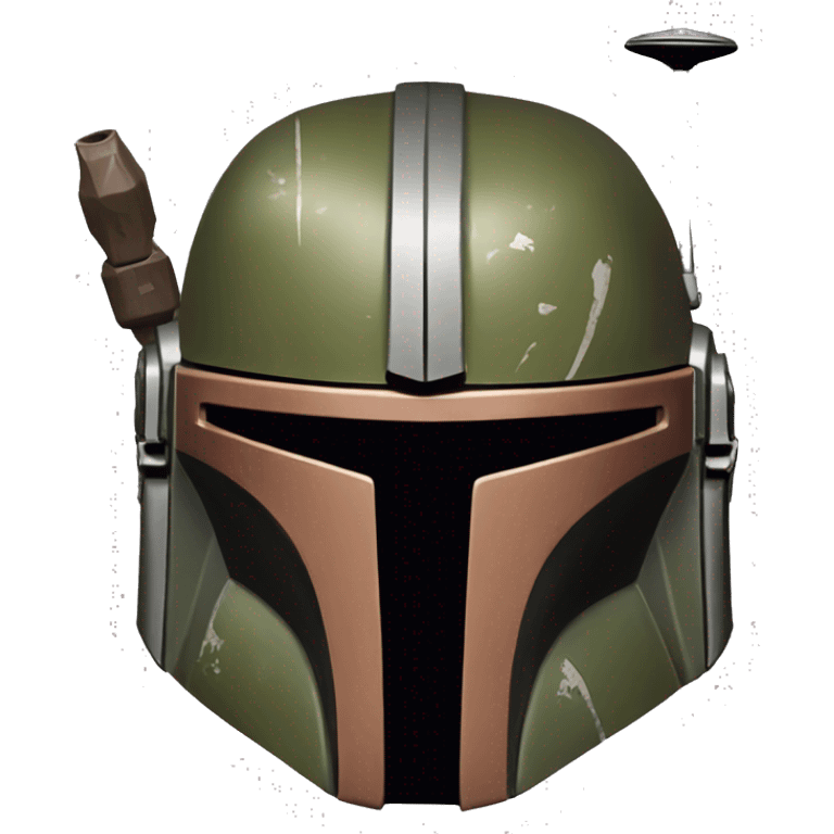 Olive and rust colored Mandalorian helmet with antenna emoji