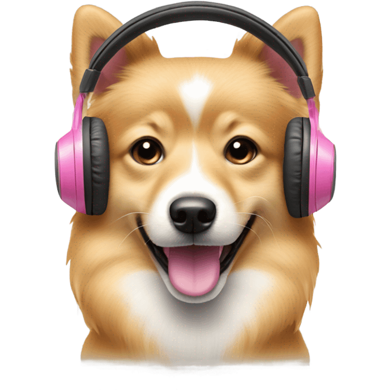 a face of a spitz dog with a pink headphones emoji