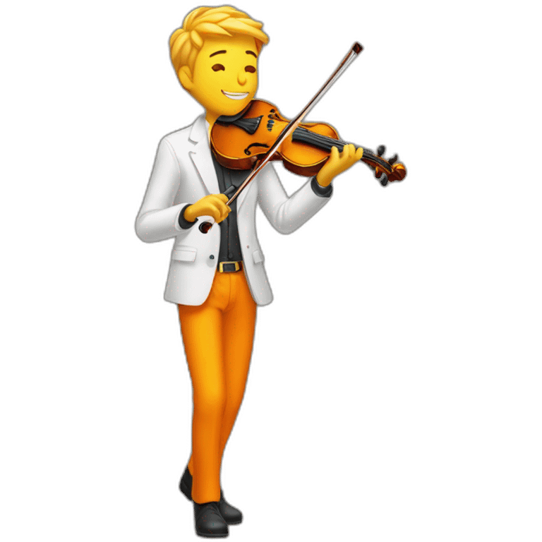 yellow-boy-with-white-jacket-and-orange-trousers-holding-in-his-hands-violin-behind-is-a-orange-sea emoji