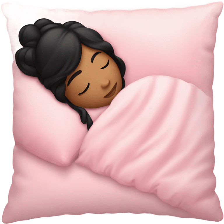 teen girl with black hair sleeping on light pink pillow emoji