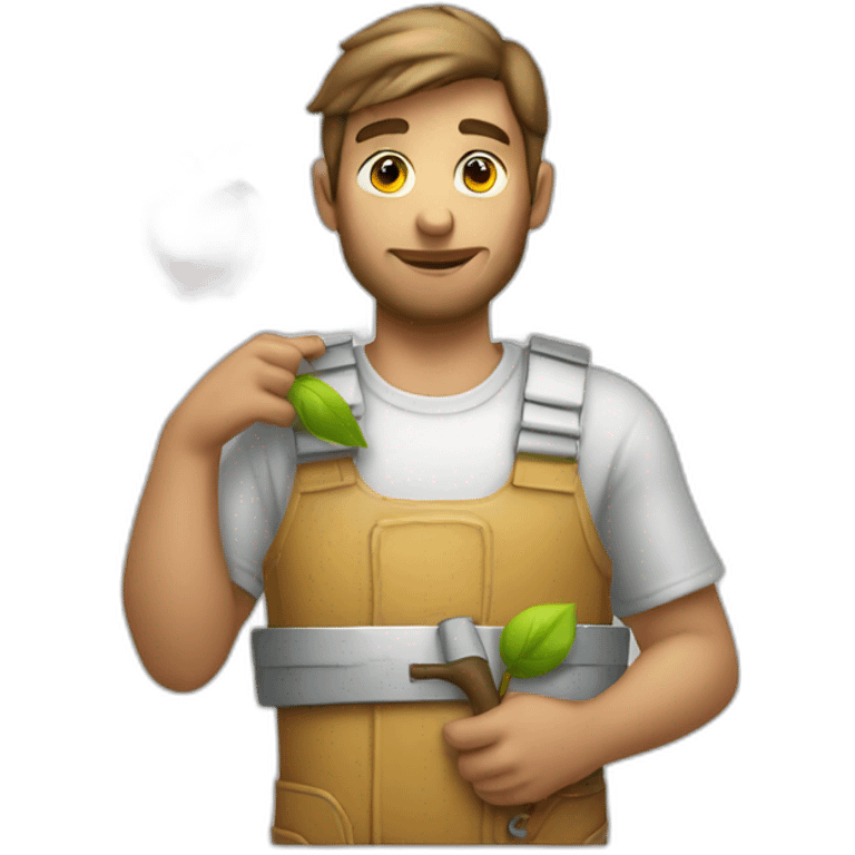 White apple picker with a collecting tank on his chest emoji