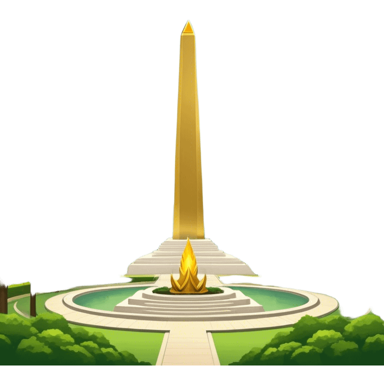 Cinematic Realistic Monas Landmark Emoji, showcasing the National Monument in Jakarta, a towering obelisk with a golden flame, set within a lush park under a clear, radiant sky. emoji