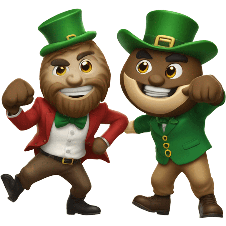 Brutus the Buckeye, punching, a Leprechaun emoji