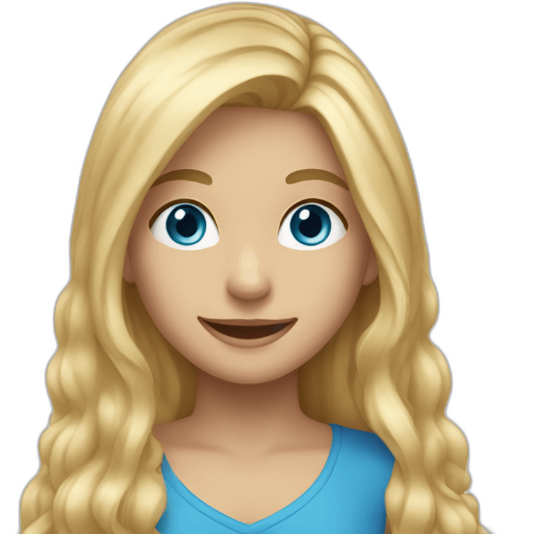 Girl with long blonde hair and blue eyes smiling  emoji