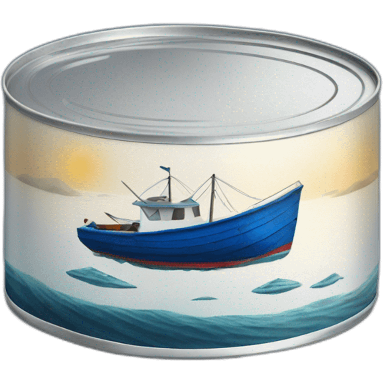 Realistic small can of tuna showing a blue sailing boat emoji