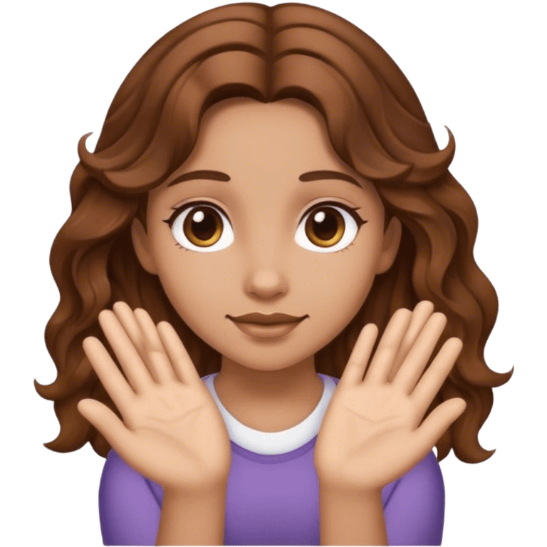 OMG girl with hands, brown wavy ha ir emoji