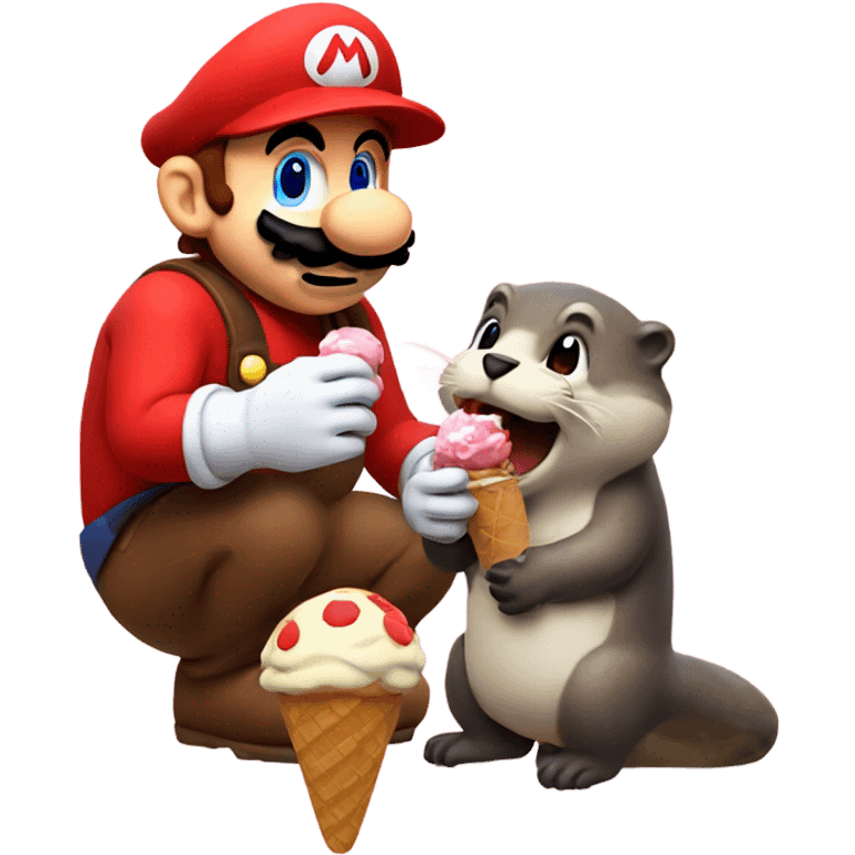 Mario eating a ice cream with a otter emoji