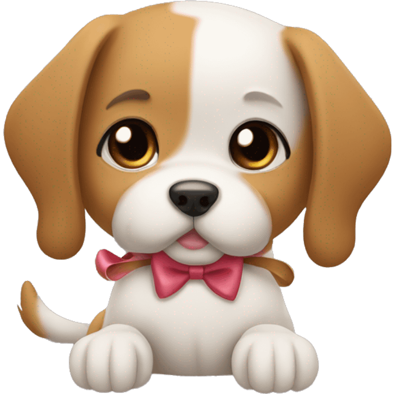 Cute bow with dog holding the bow emoji