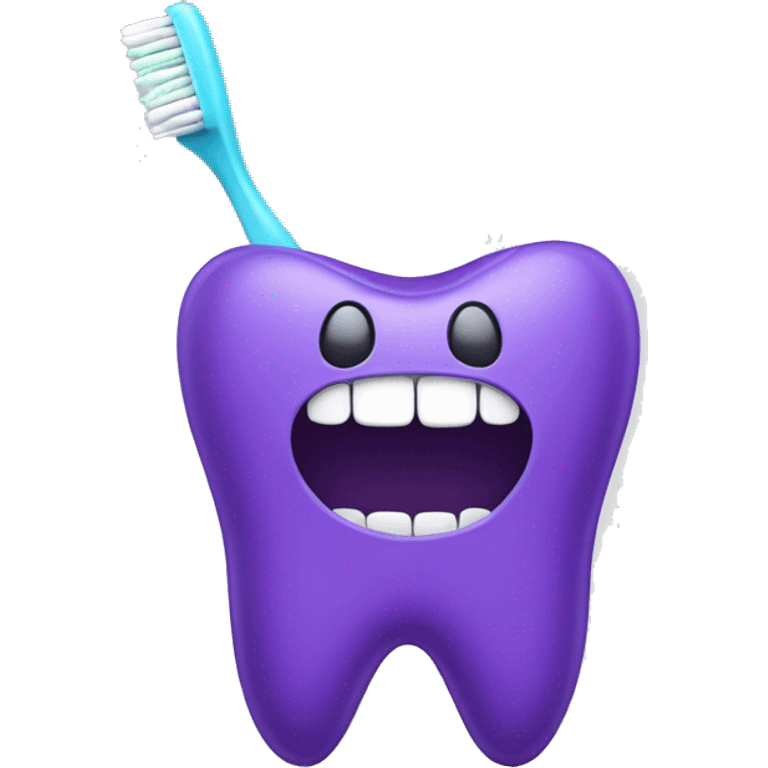 A purple tooth holding a toothbrush emoji