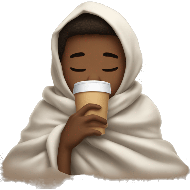 boy inside a blanket sipping coffee eyes closed emoji