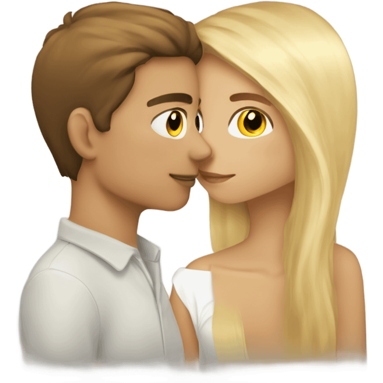 beautiful girl with long brown hair kissing blonde hair boy emoji