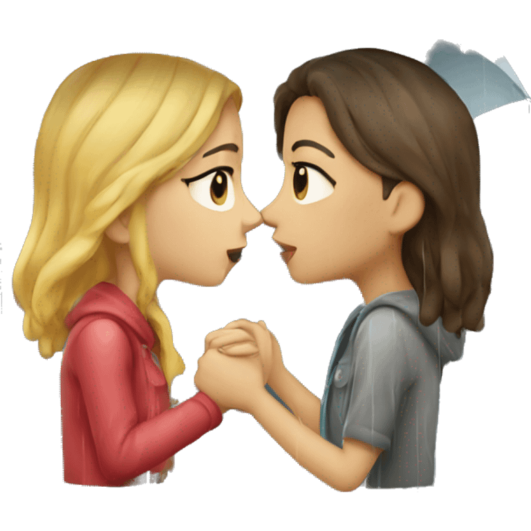 Two girl kissing in a rain emoji