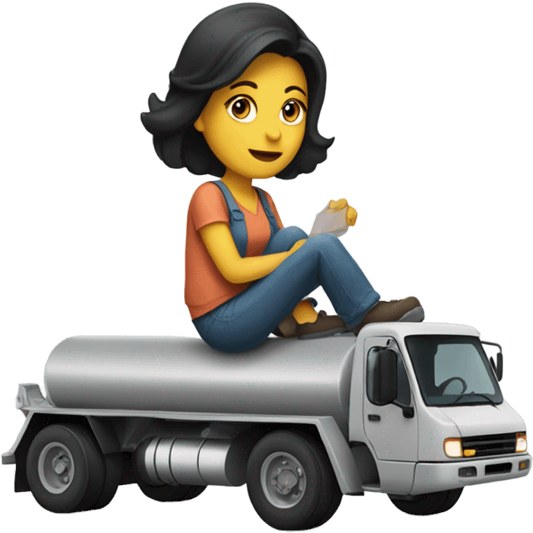 Dark haired woman on cement truck emoji