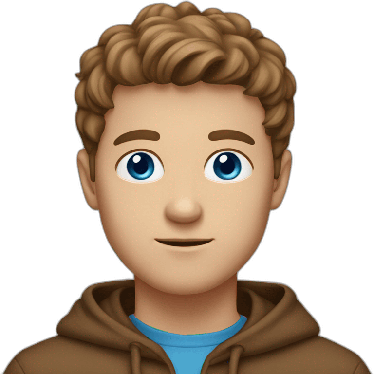 white guy with blue eyes and brown hair in a brown hoodie hoodie emoji