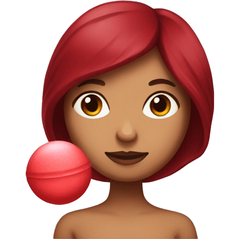 Dark red hair mexican woman holding red bath bomb emoji