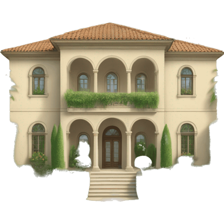 Italian villa with its grand stucco exterior, arched windows, and lush greenery. Italian villa with its grand stucco exterior, arched windows, and lush greenery.  emoji