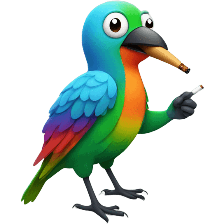 Colorful bird smoking a cigarettw emoji