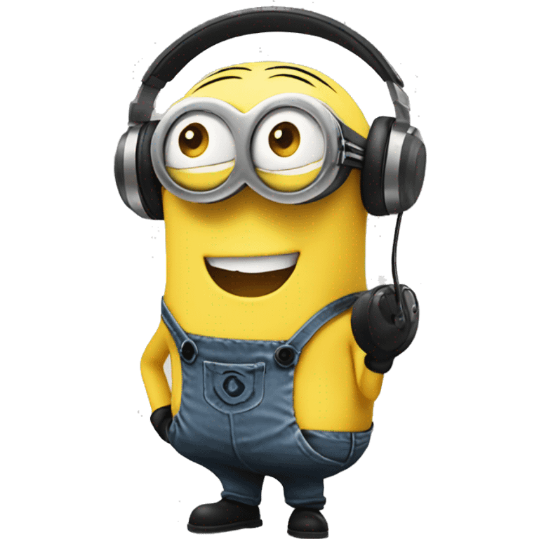 minions wearing headphone partying and smiling emoji