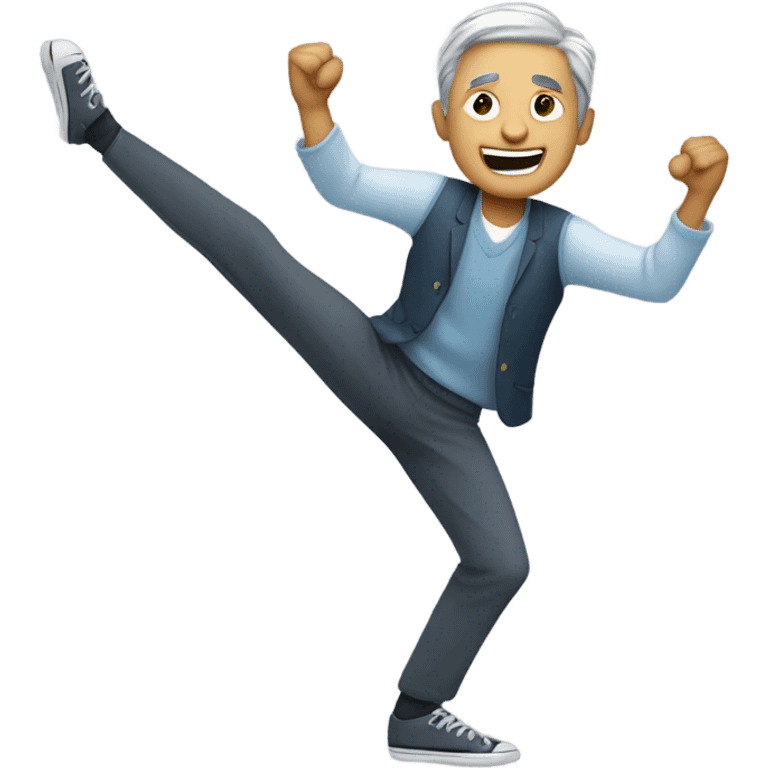 man with grey hair doing a dance emoji