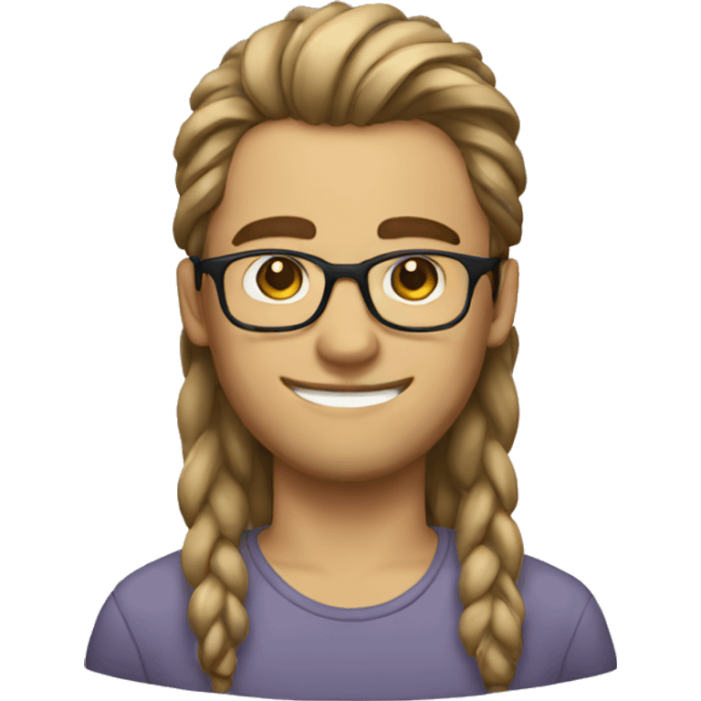 a guy with long hair with high bun with glasses emoji