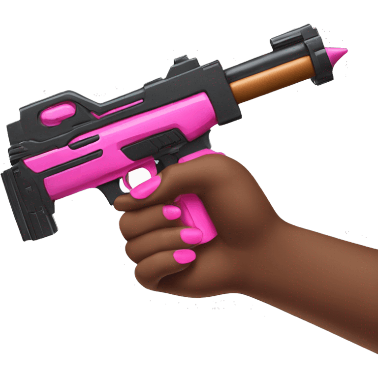 brown hand with pink nails holding large scary dark nerf gun emoji