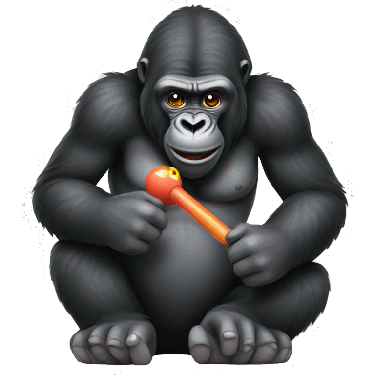 gorilla with a toy for girl in his mouth emoji