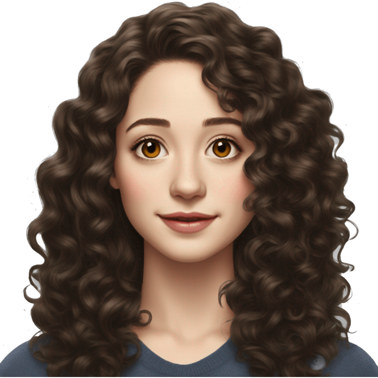 Emmy Rossum Teenager long dark brown curly hair, hyperreal photoreal emoji