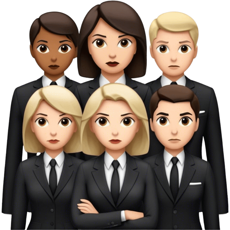 "A group of secret intelligence agents in formal suits, with one of them being a woman. They appear serious, professional, and mysterious, working together as a team." emoji