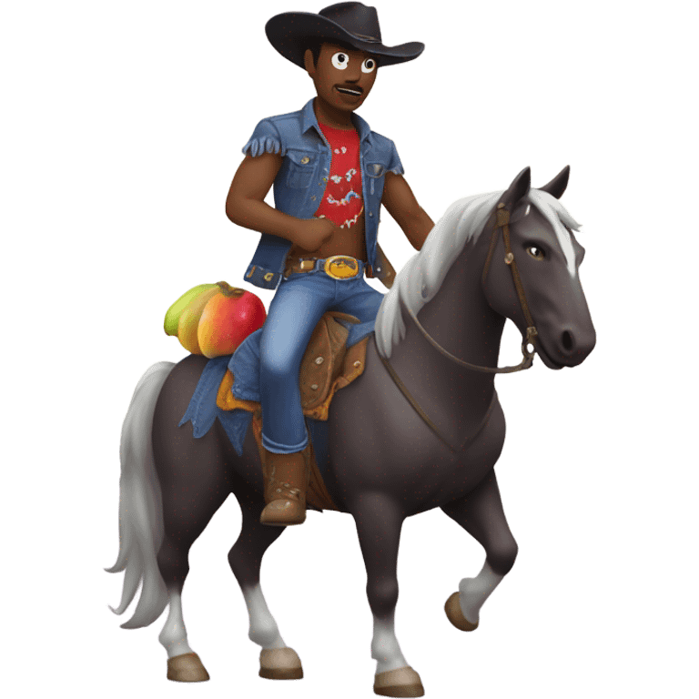 Angry gay cowboy riding a horse with a eggplant  emoji