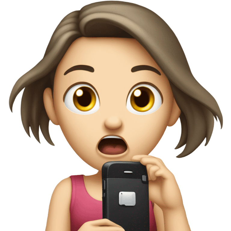 Pale brunette Girl screaming at phone  emoji