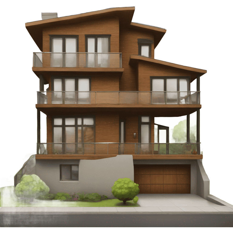 Give me a three story modern house with balcony and wood features emoji