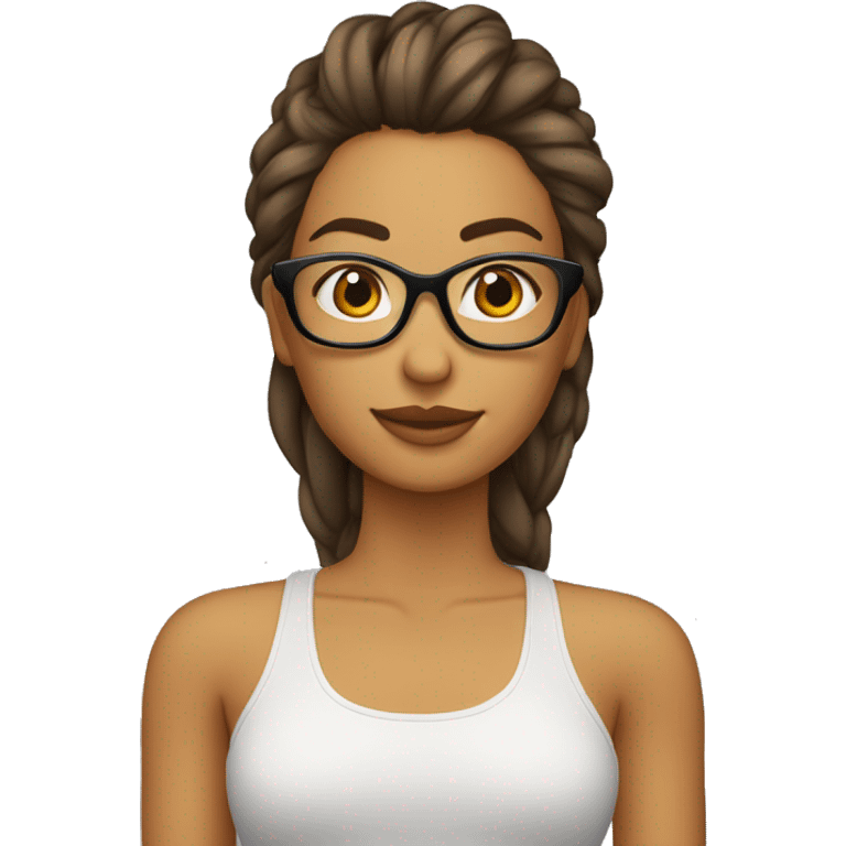 Chica con pelo listo color castaño claro gafas emoji