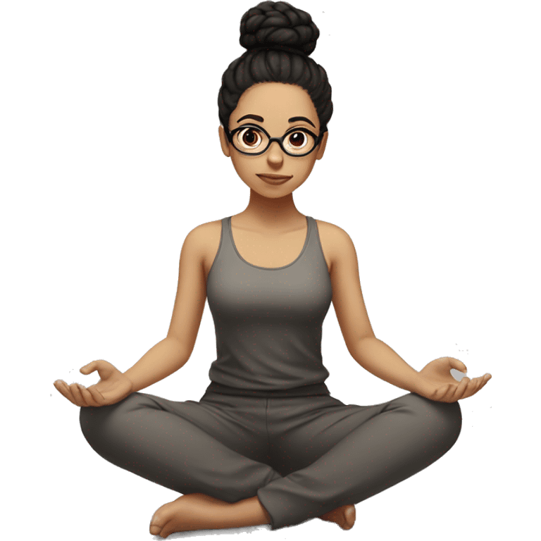 light skinned girl with glasses and a bun with black hair, meditating on the floor emoji