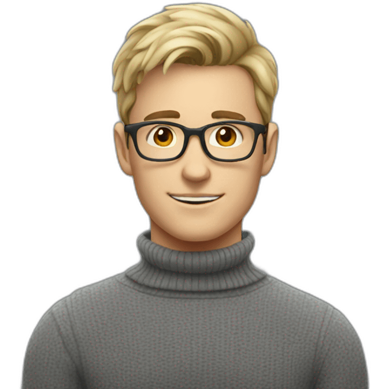 White young man Nerd with gray turtleneck and glass  emoji