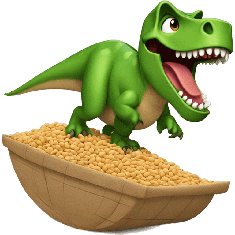 Dinosaur surfing on bales beans emoji