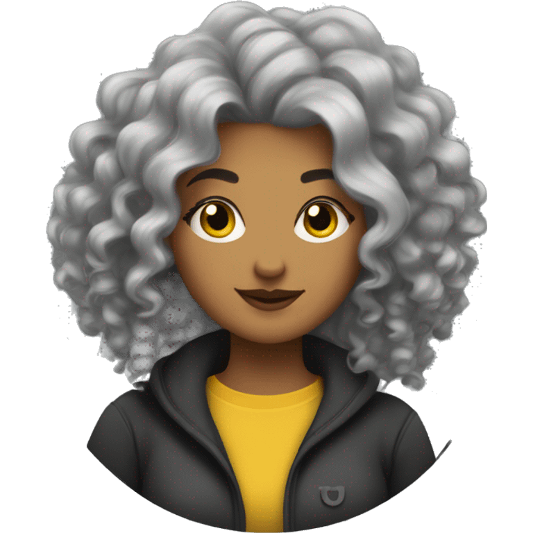 woman, curvy, hufflepuff, grey and curly and wild hair  emoji